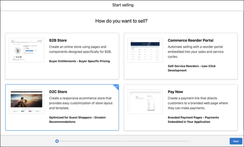 Choose Salesforce Commerce store type