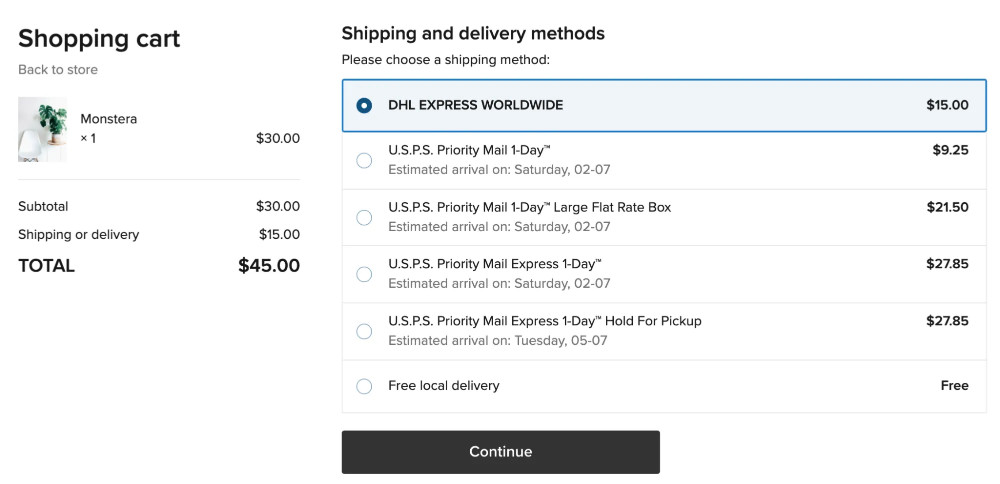 Ecwid shipping methods