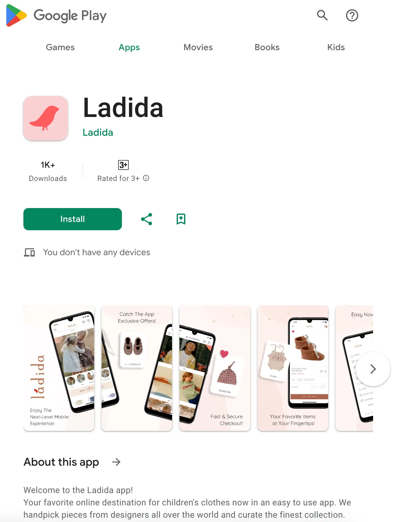 ladida shopify store mobile app version