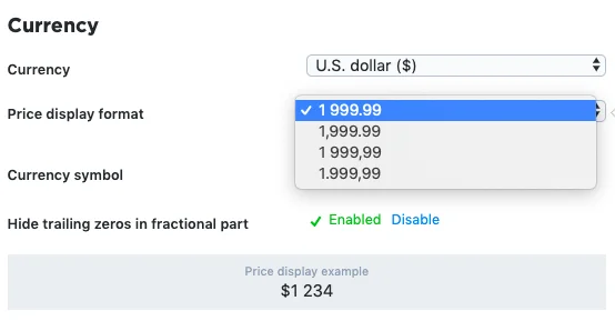 Set currency for Ecwid payment