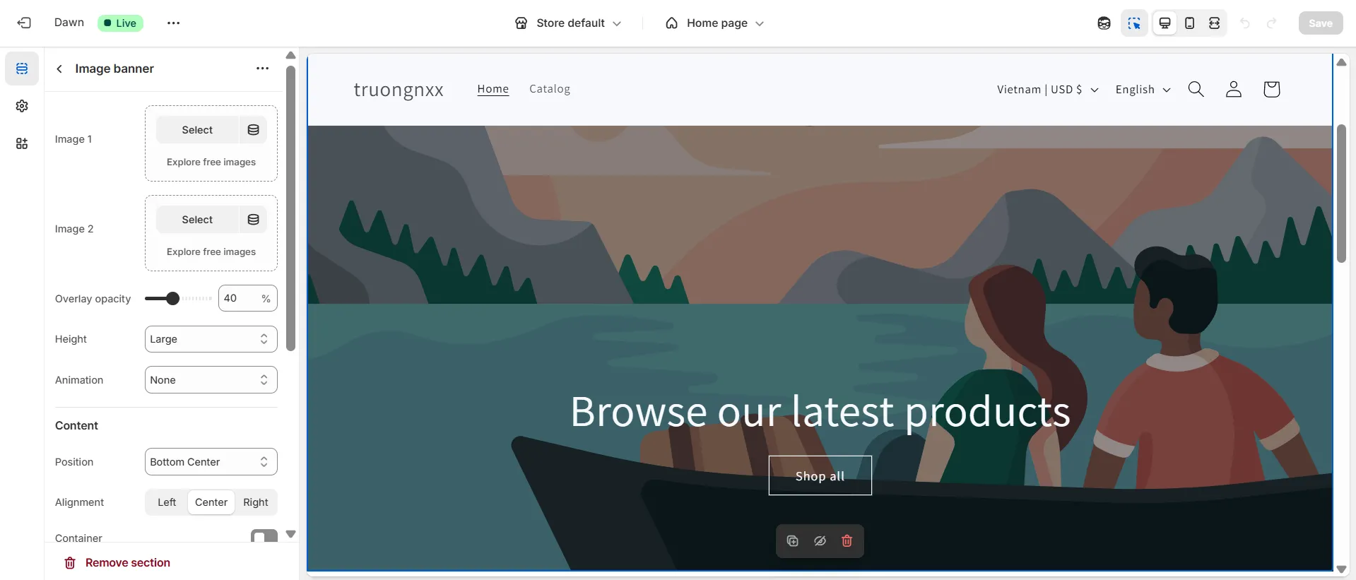 Shopify theme customization editor
