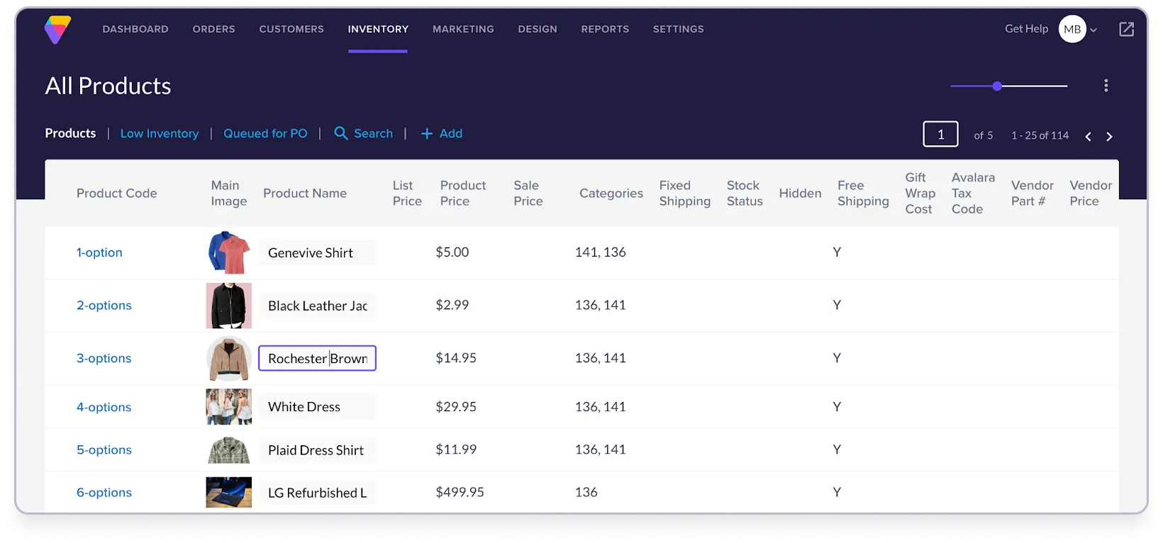 Volusion inventory dashboard