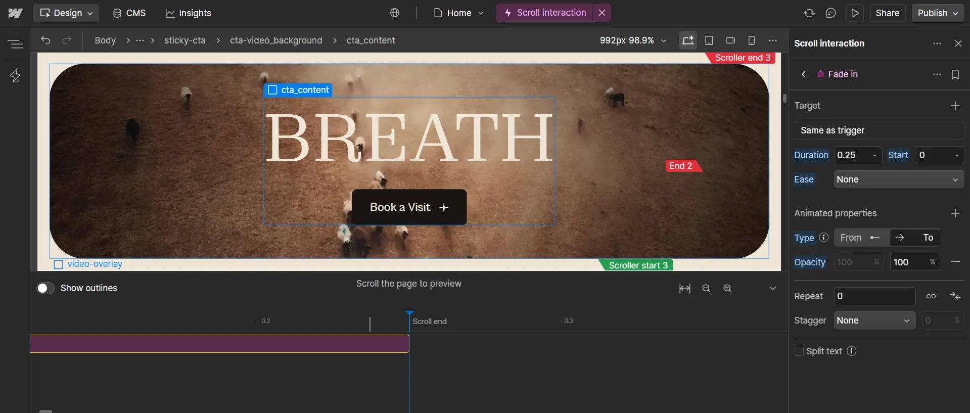 Webflow motion design editor