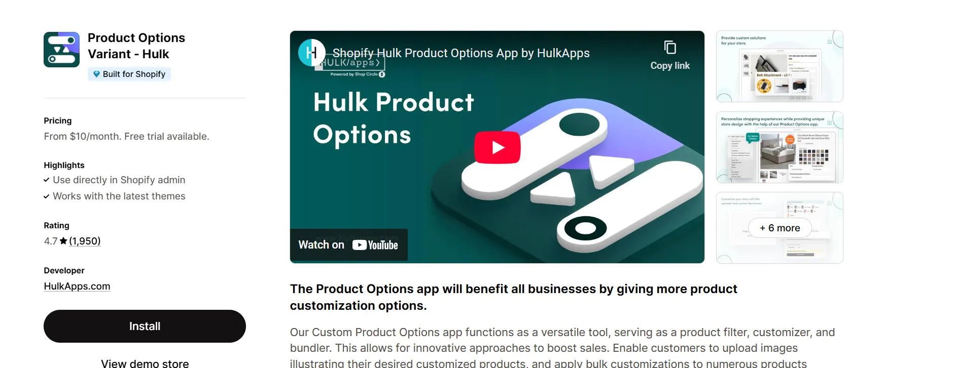 Hulk Product Options