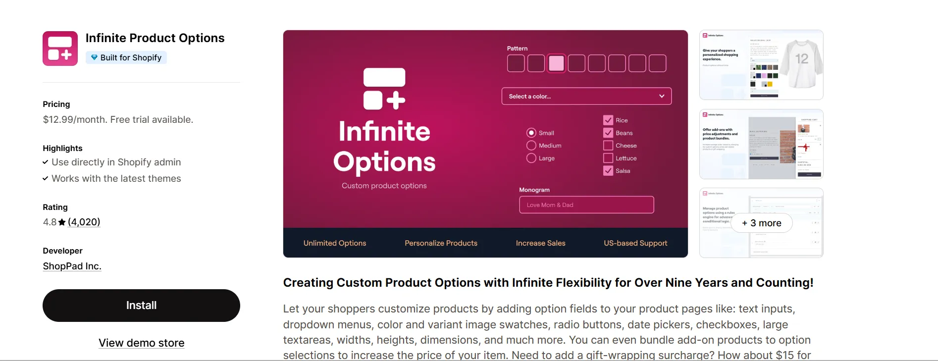 Infinite product options
