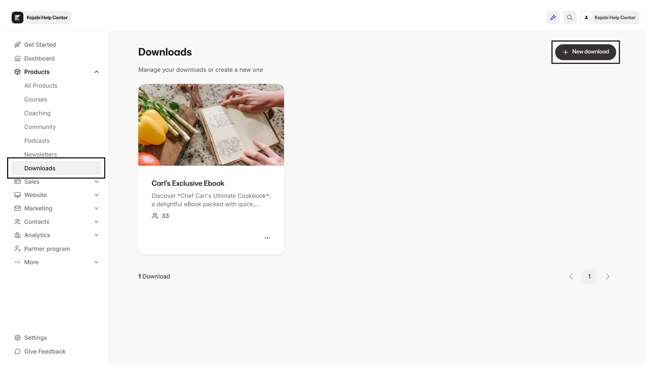 Digital downloads selling on Kajabi