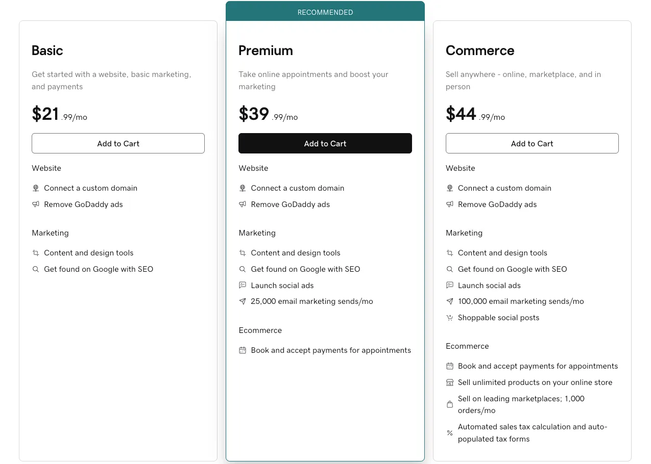 Alt: GoDaddy pricing plans