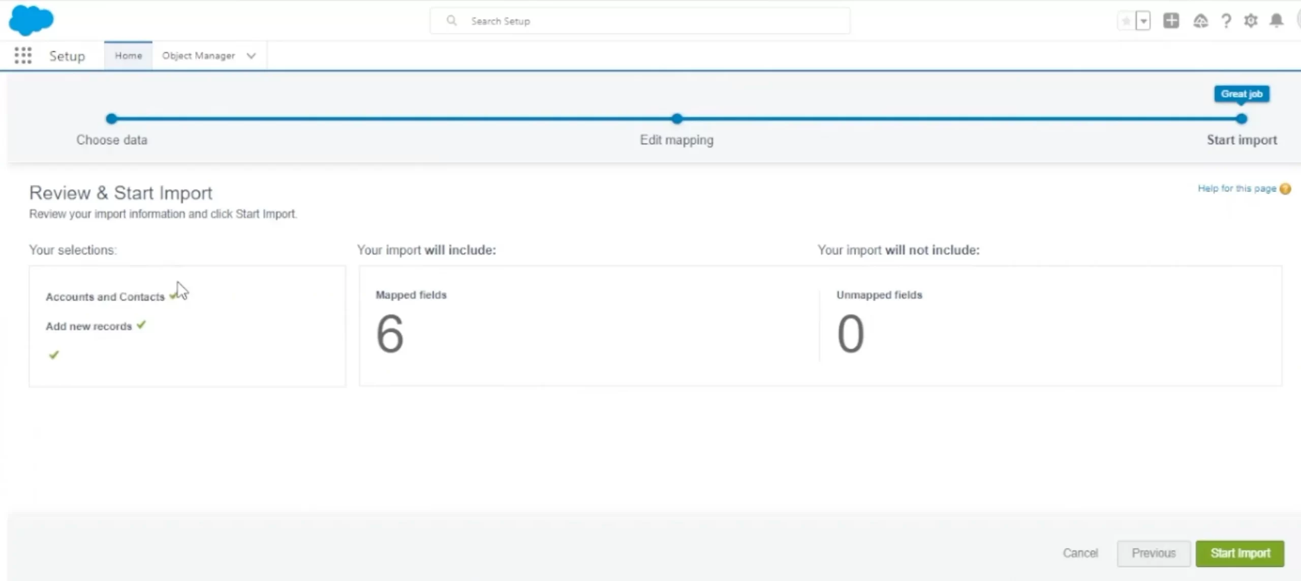 Review and start the Salesforce data import using the Import Wizard
