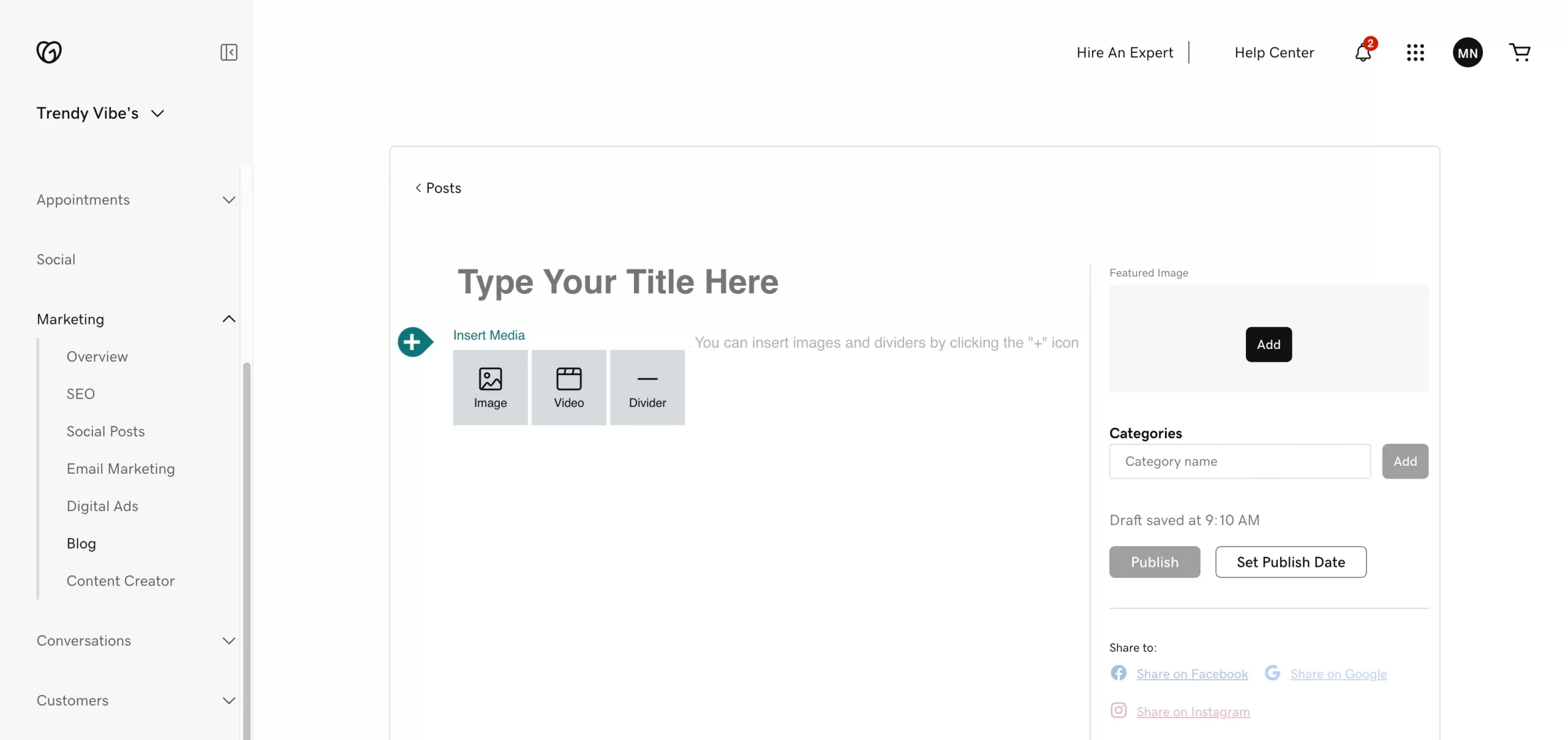 Alt: Publish a new blog post on GoDaddy