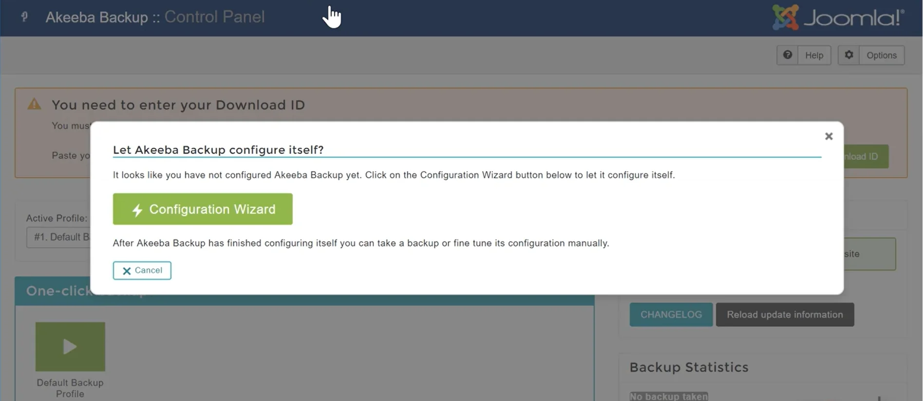 Akeeba Backup configuration wizard