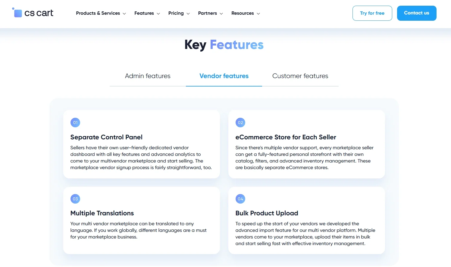 CS-Cart multi vendor features