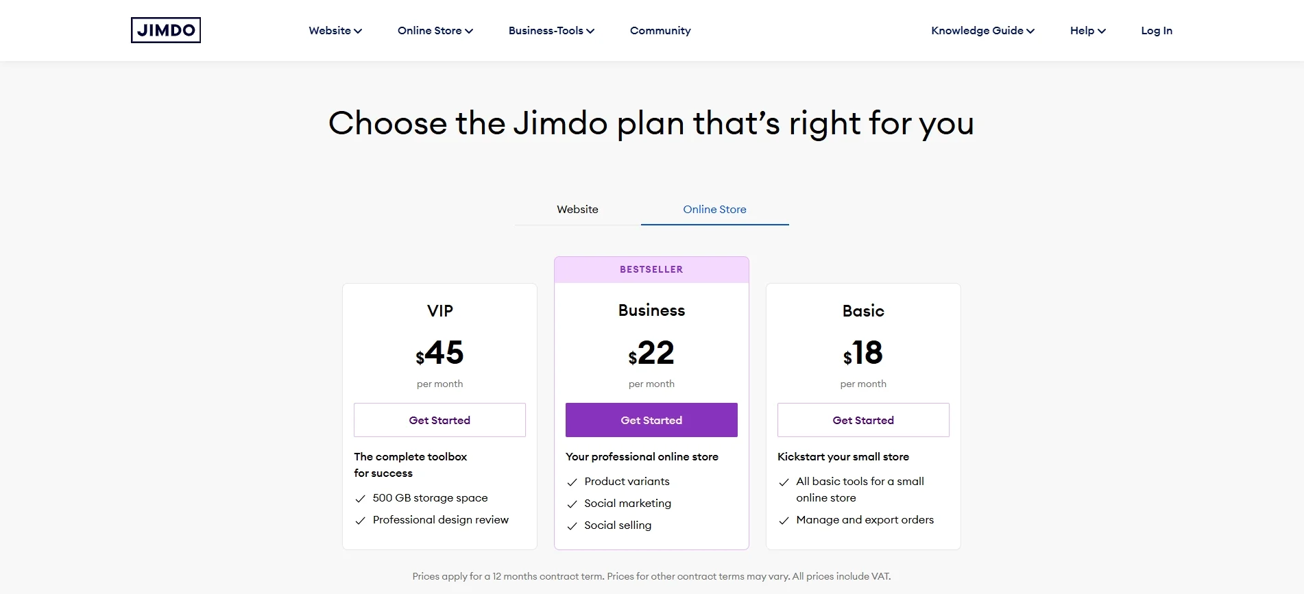 Jimdo pricing