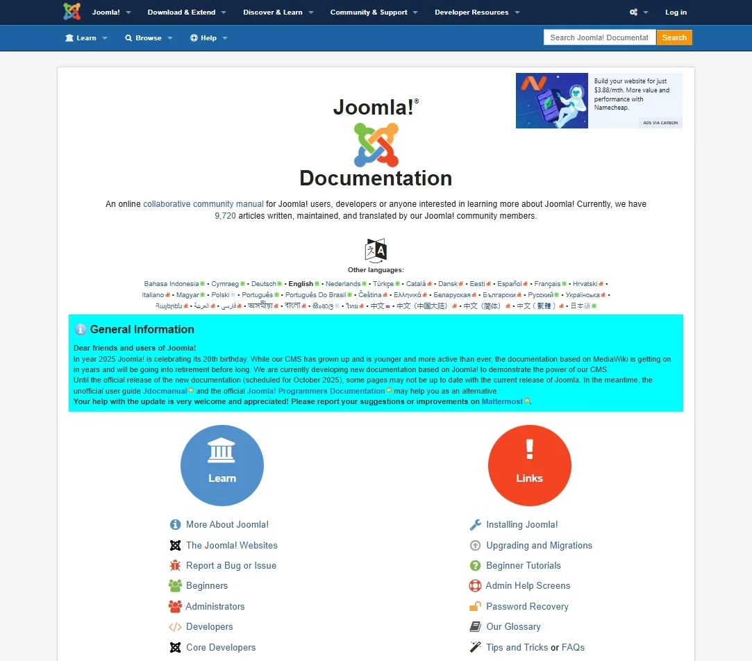 Joomla documentation