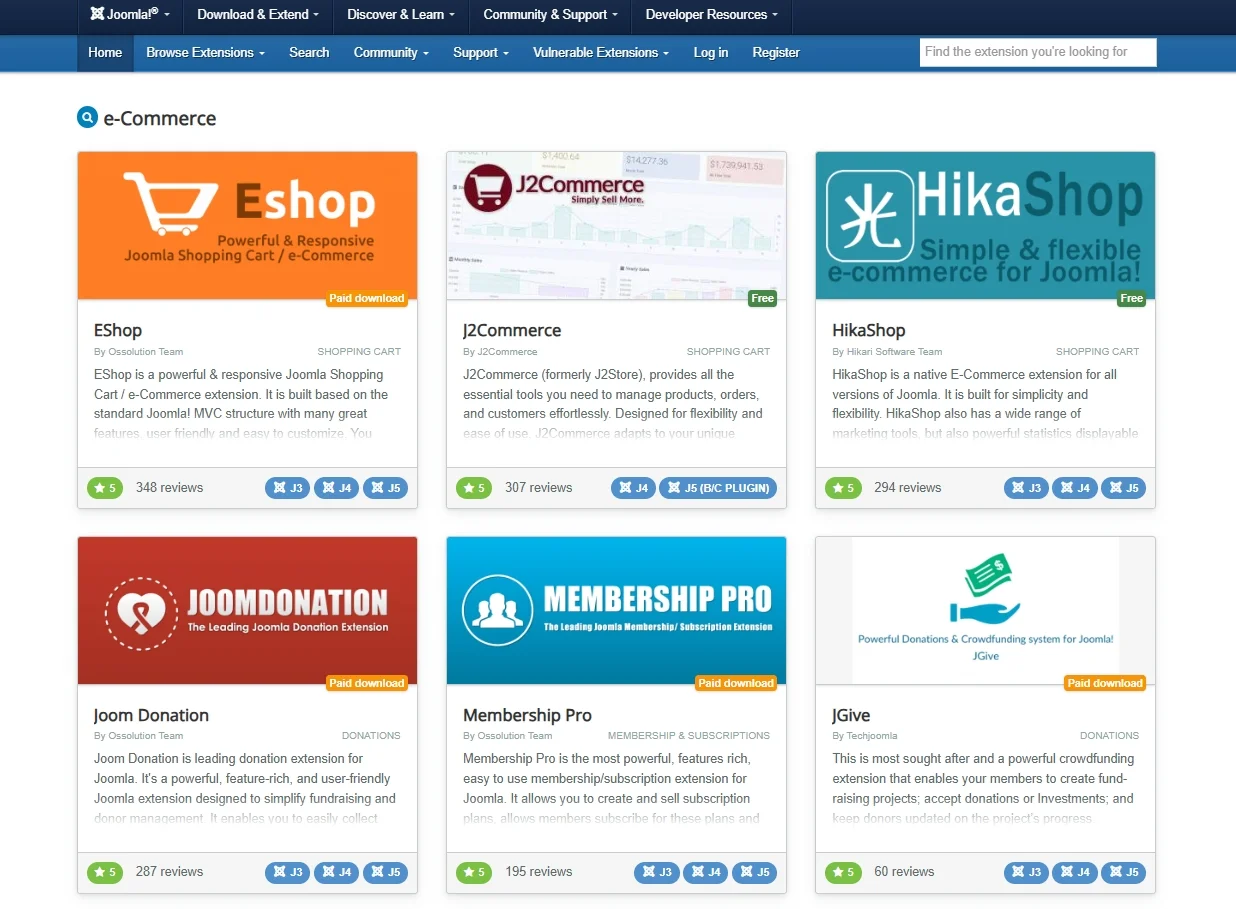 Joomla eCommerce extensions