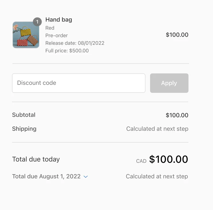 An example of Shopify pre order