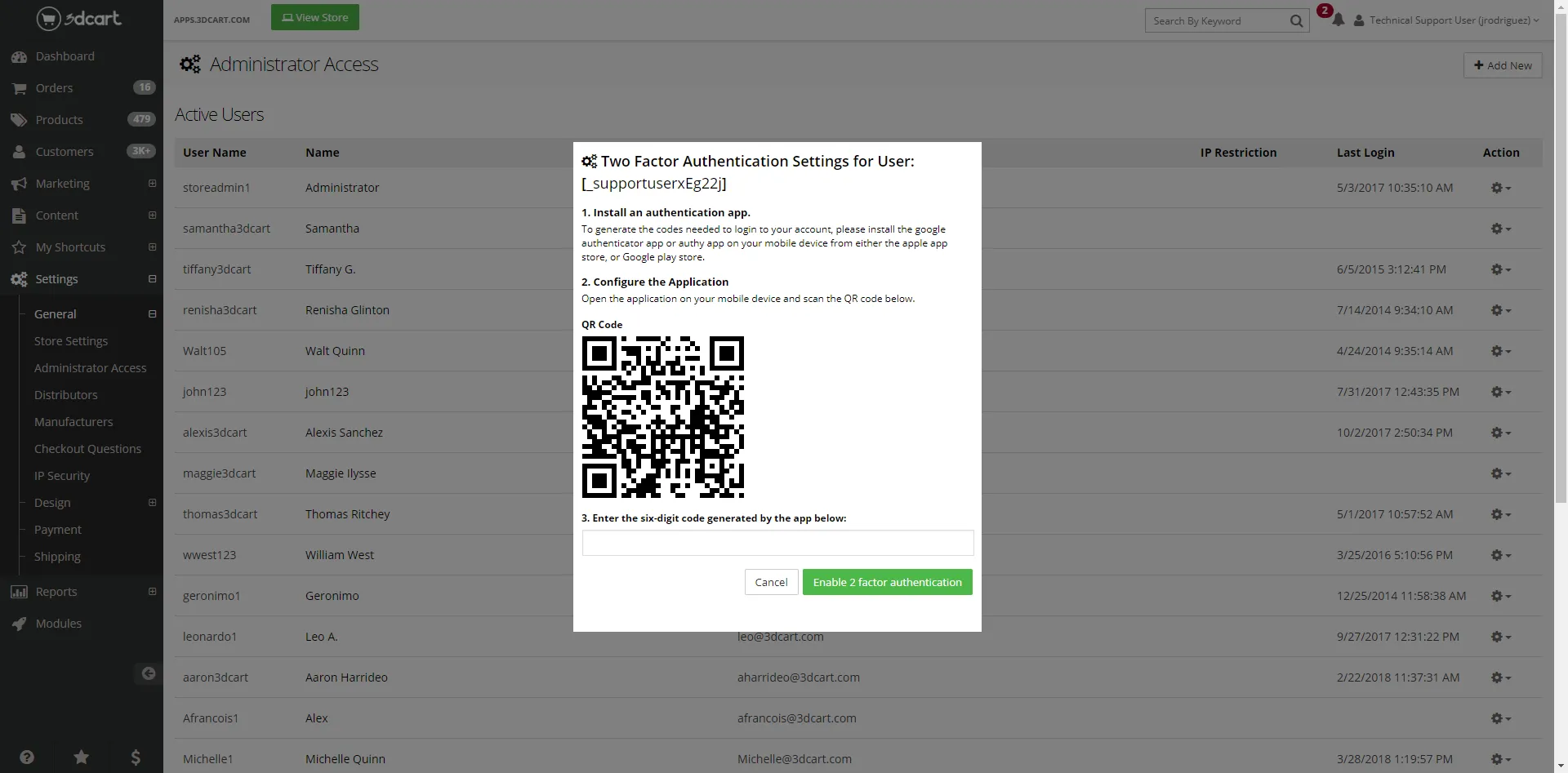 Shift4Shop administrator access