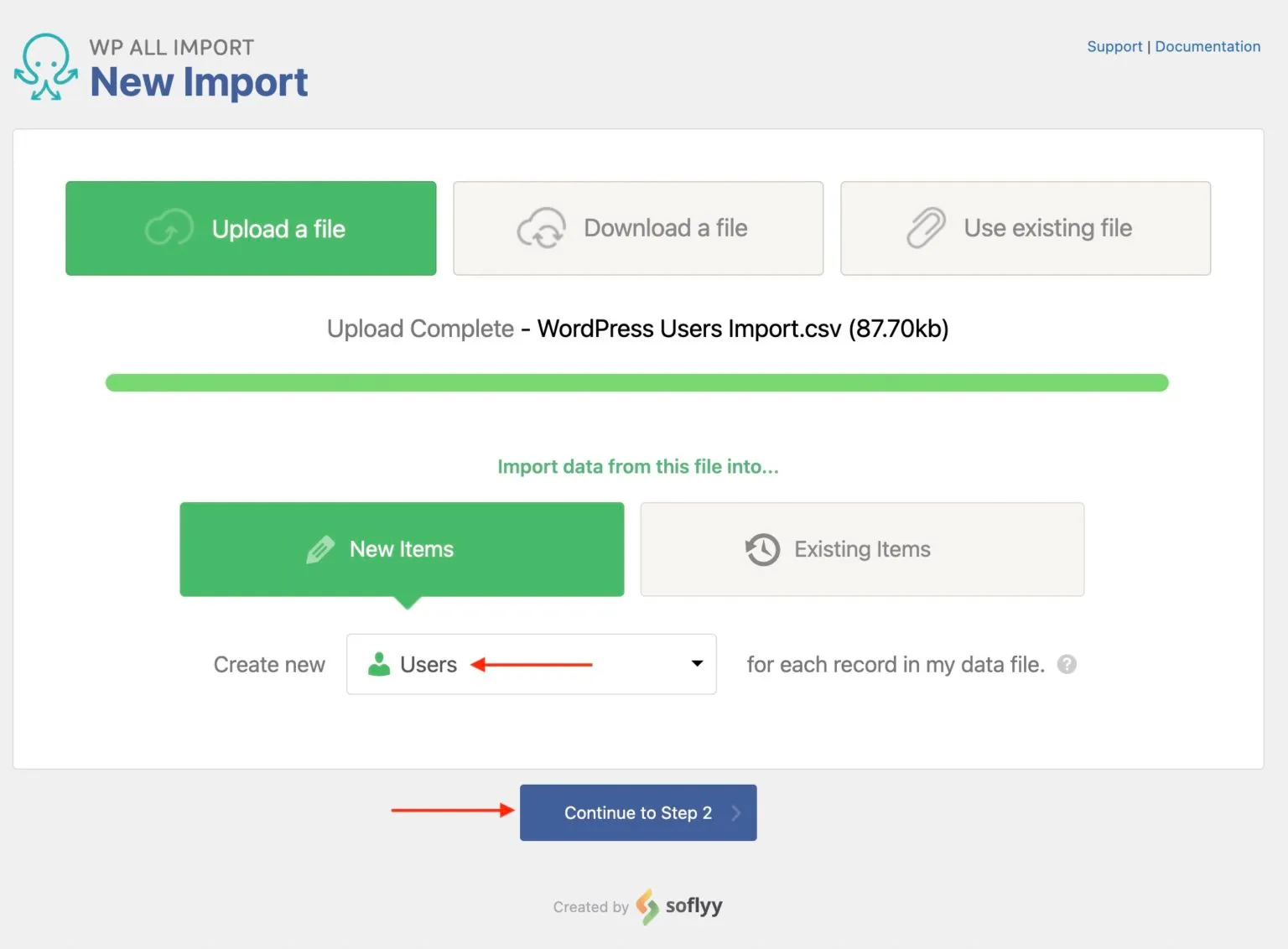 Step 2: Start a new import for users