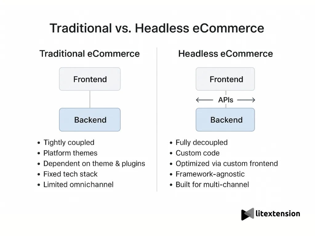 traditional vs headless architecture visual diagram