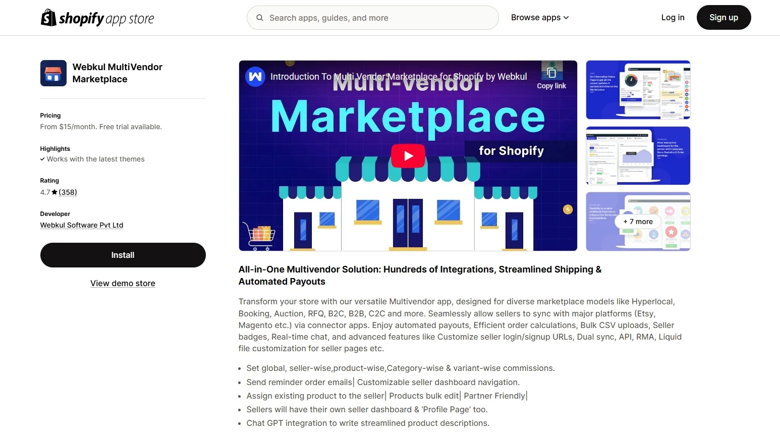 Webkul multi vendor marketplace on Shopify App Store