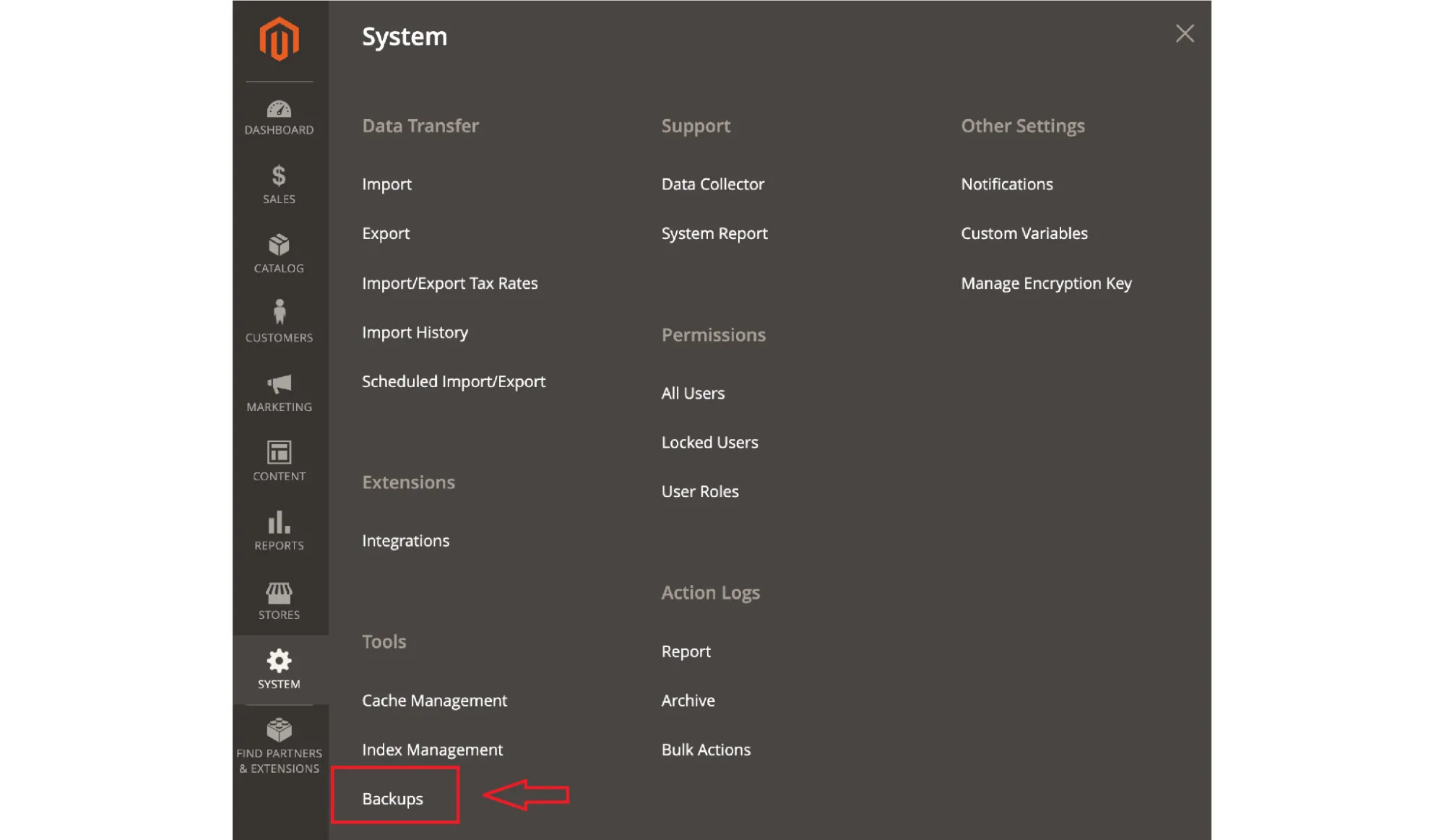 magento-backup-section