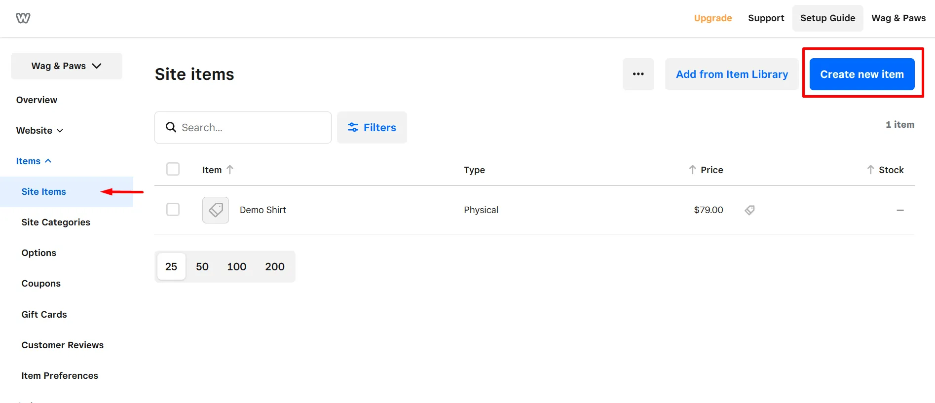 Step 5a: Create new item on Weebly