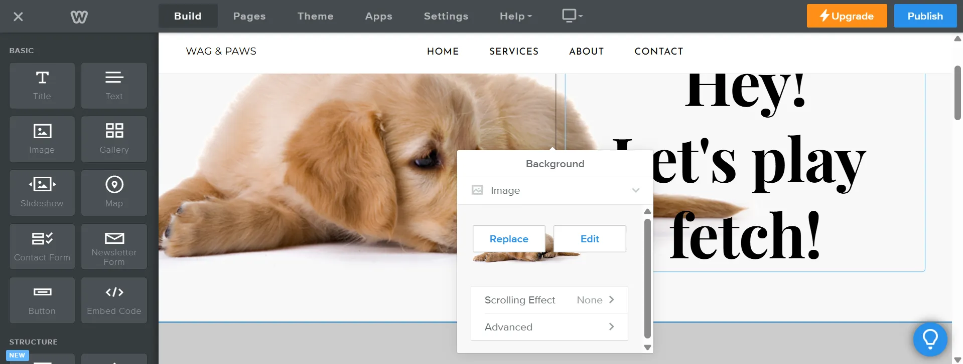 Edit background on Weebly