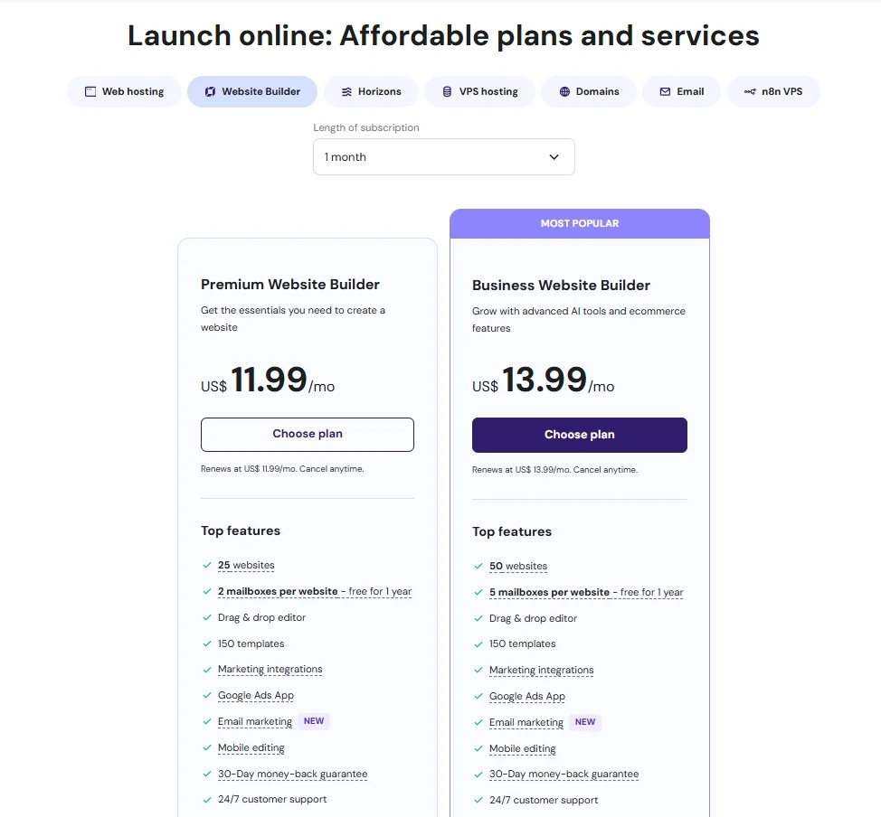 Hostinger pricing