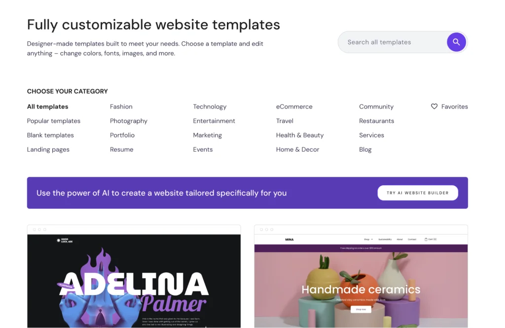 Hostinger website templates