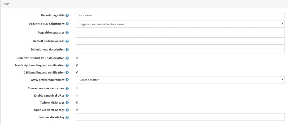 nopCommerce SEO settings