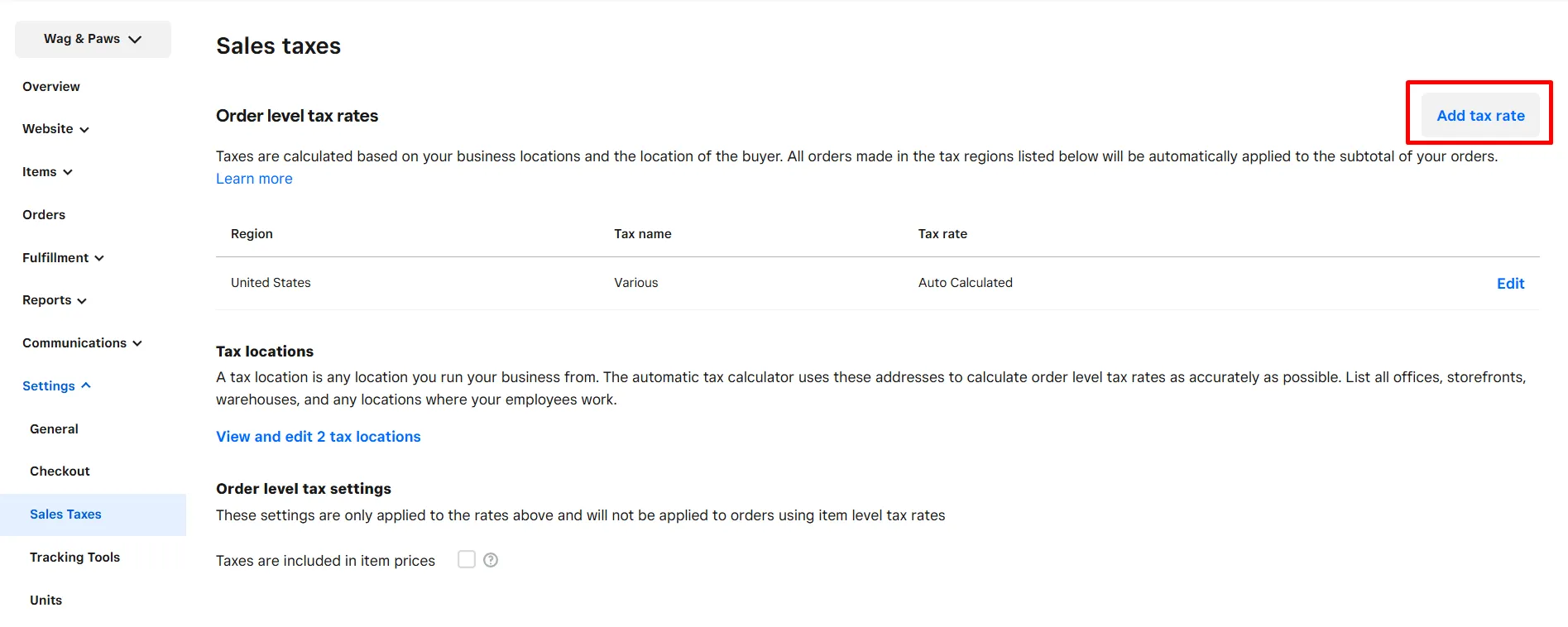 Add tax rate Weebly