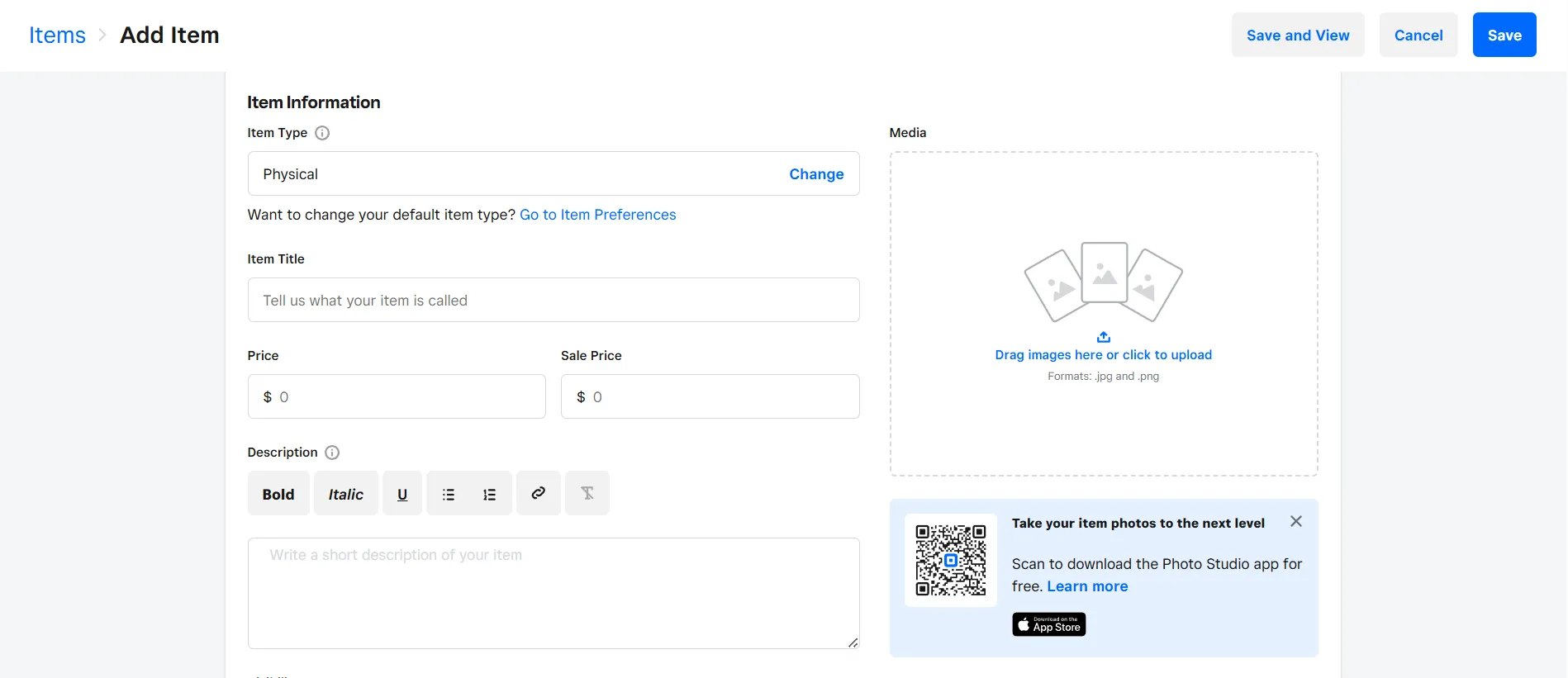 Fill in Weebly item information