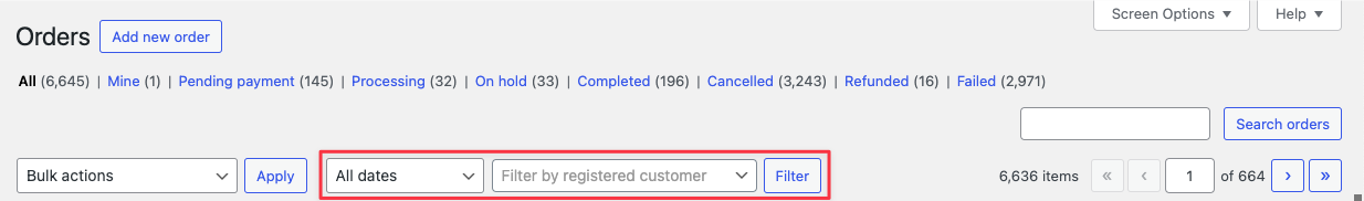 WooCommerce filters bar