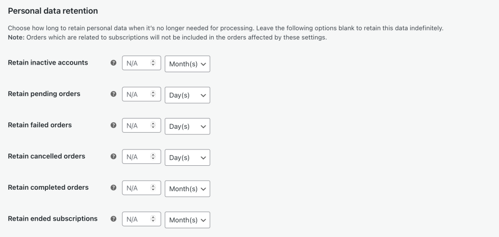 WooCommerce personal data retention