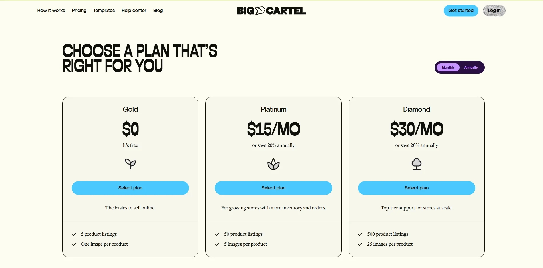 Big Cartel pricing