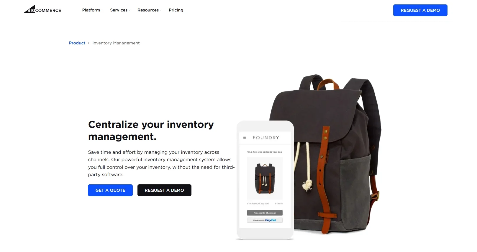 BigCommerce inventory management homepage