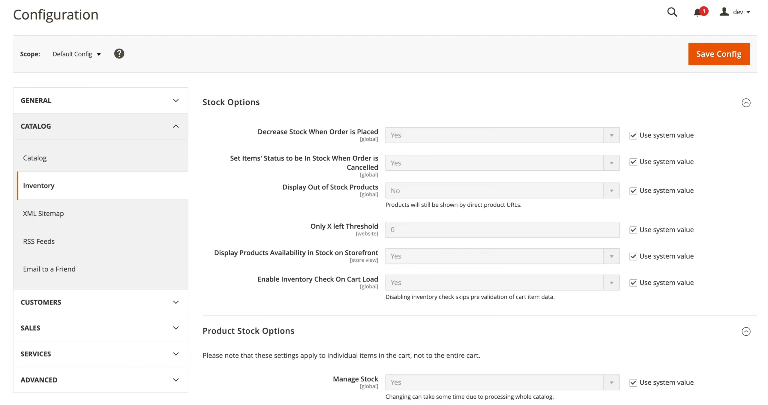 general inventory settings