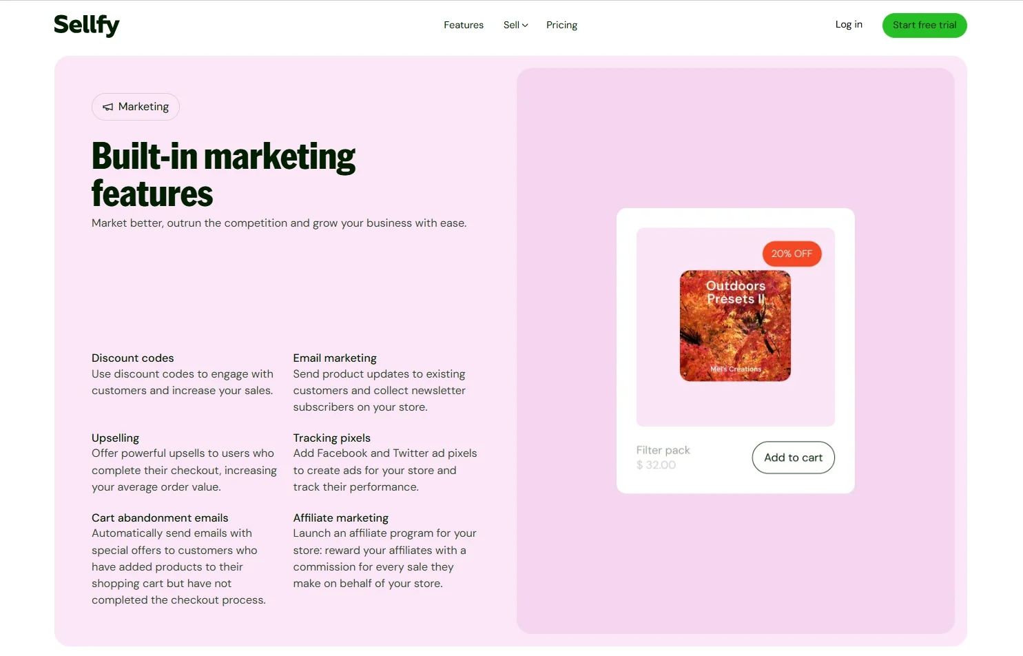 Sellfy marketing features
