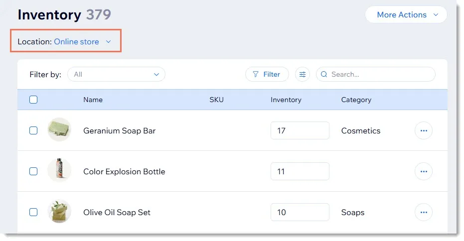 Select an inventory location in the POS tablet
