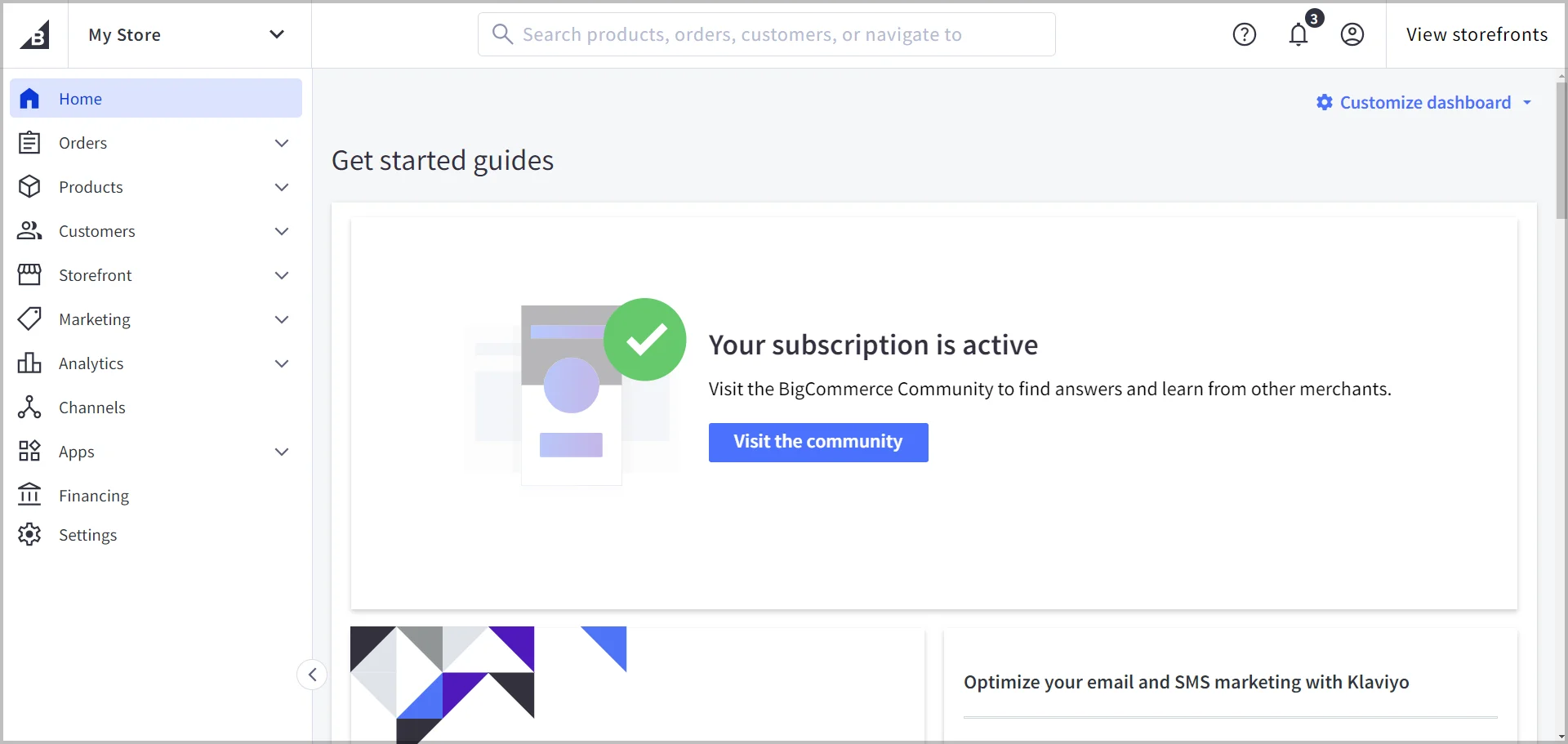 BigCommerce dashboard