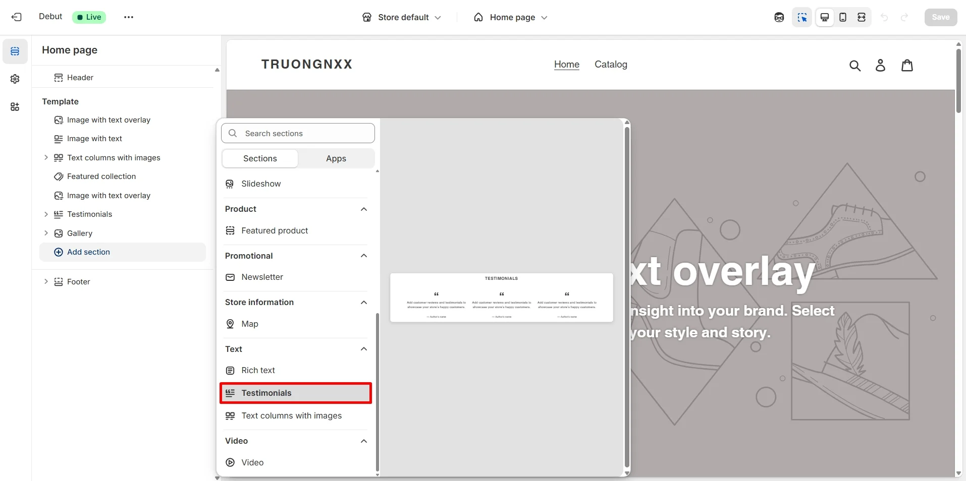 Add Testimonials section to Shopify