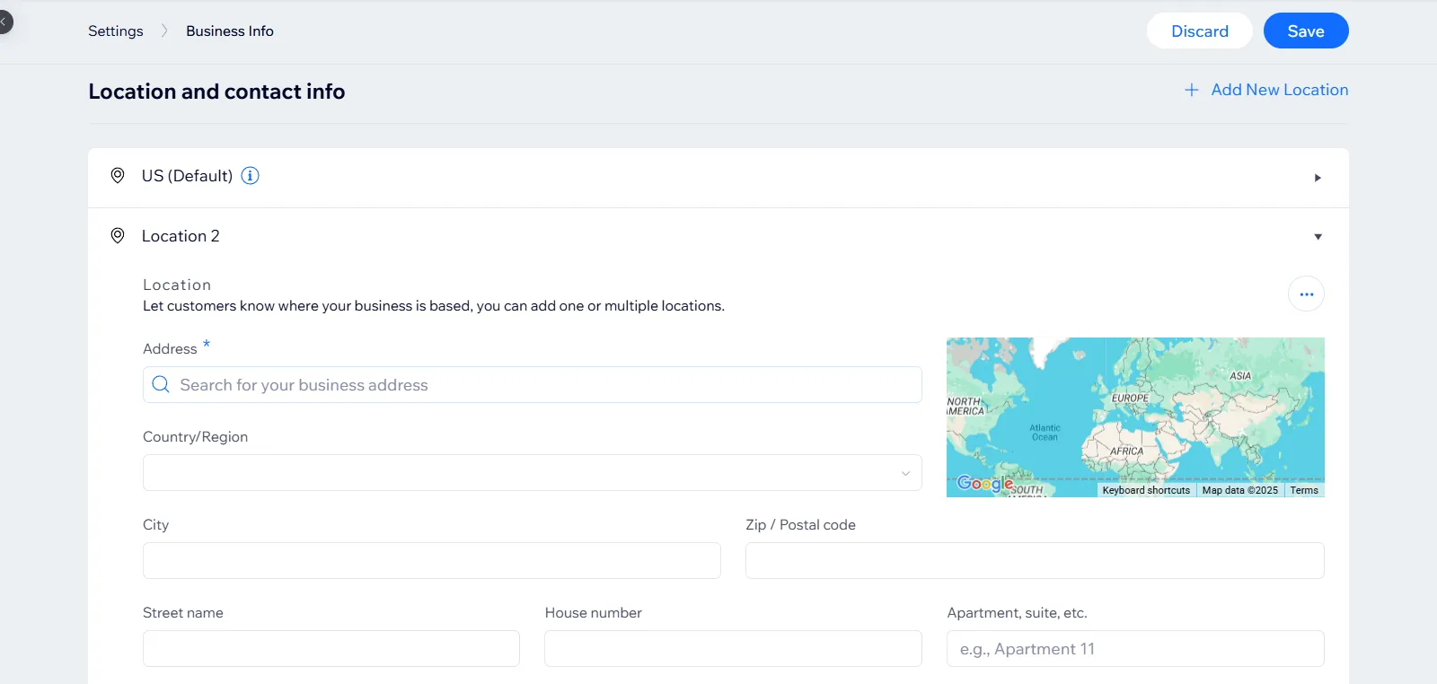 Step 6: Fill in the information for Wix second location