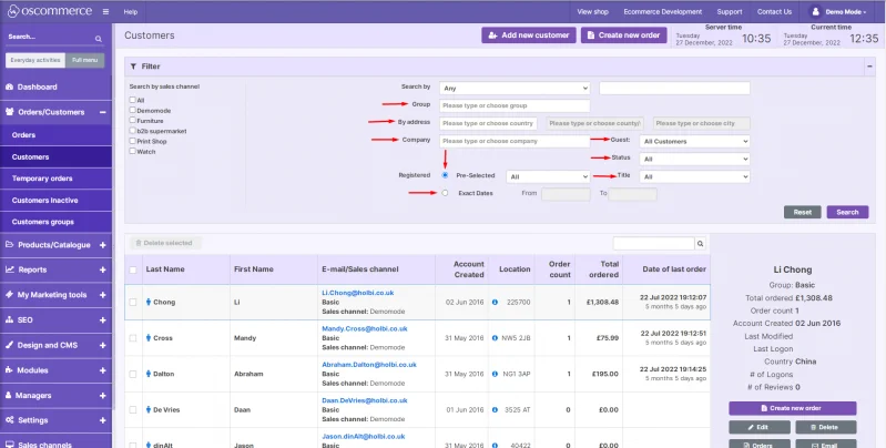 Manage customers on osCommerce