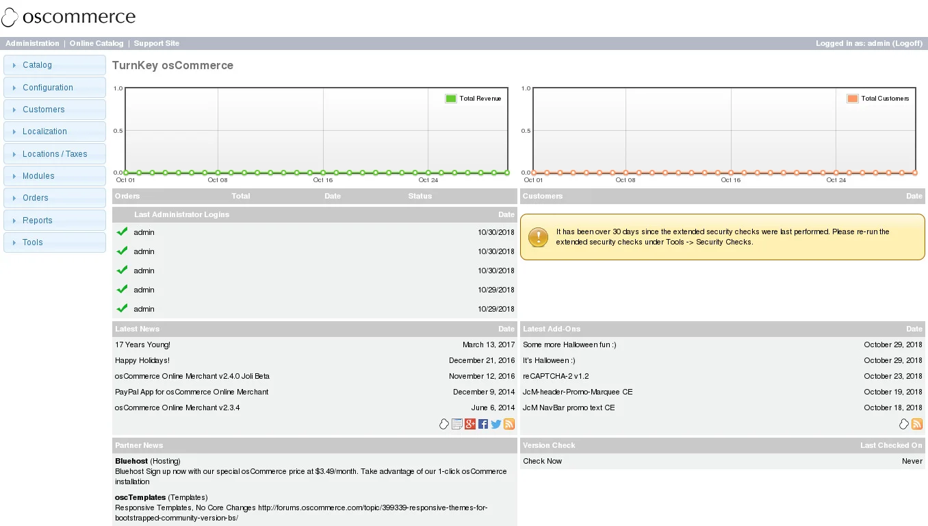 osCommerce admin dashboard