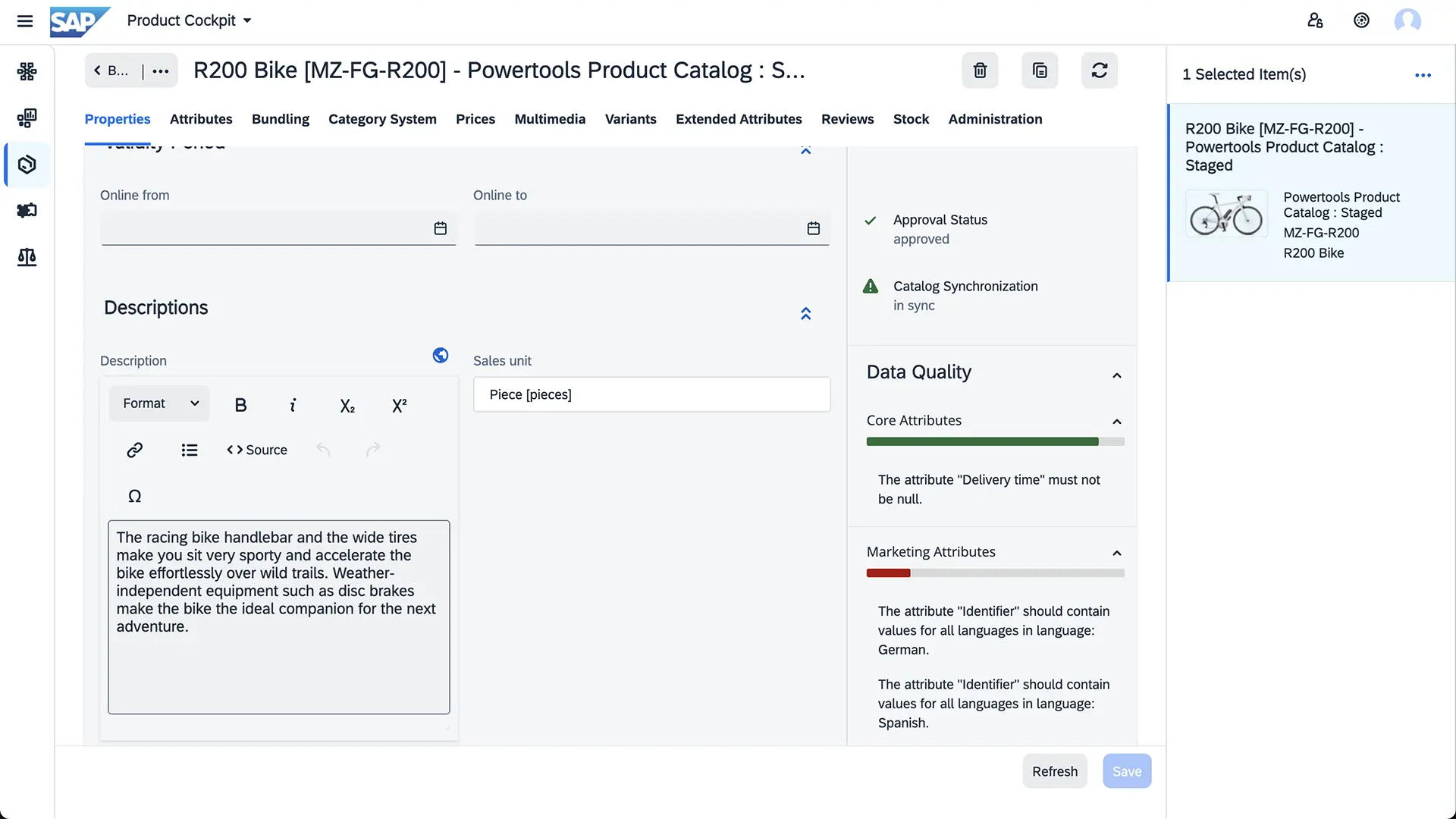 Product detail view SAP Commerce Cloud