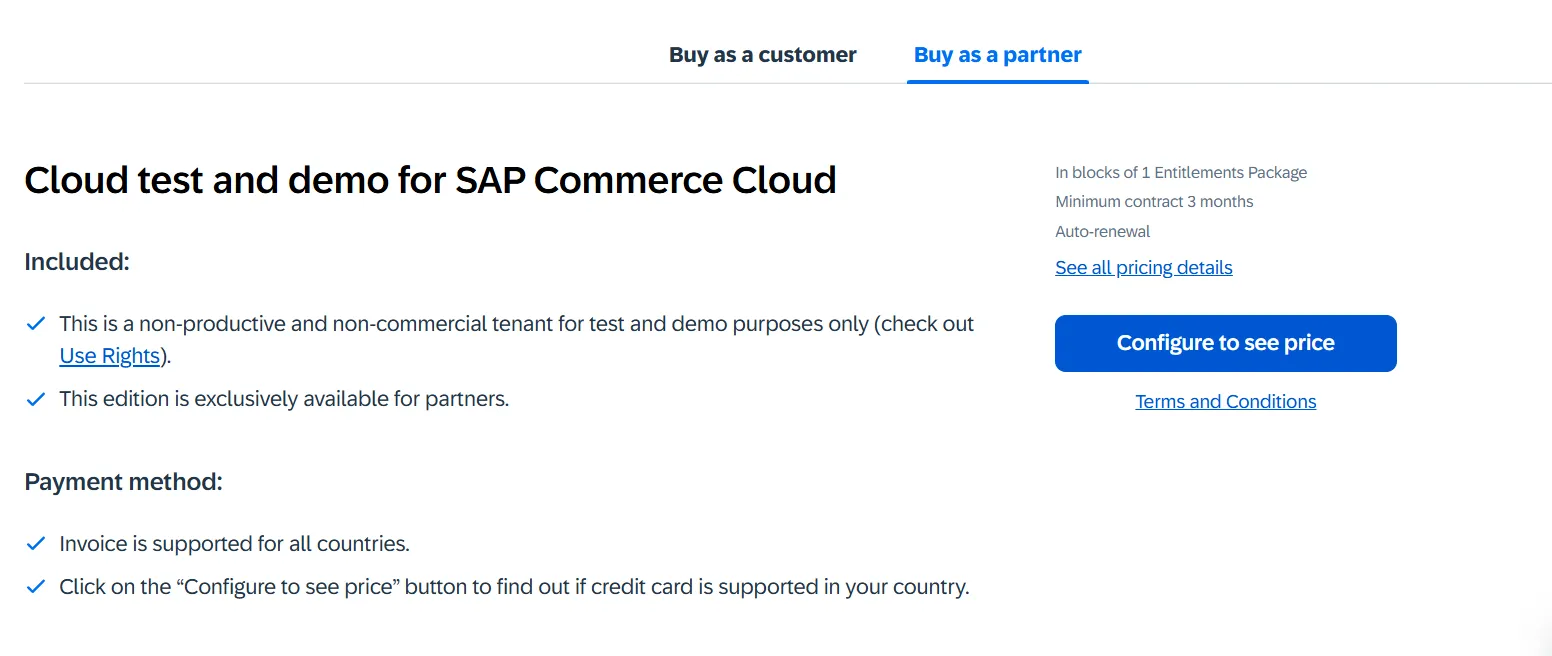 SAP Commerce Cloud pricing for partners
