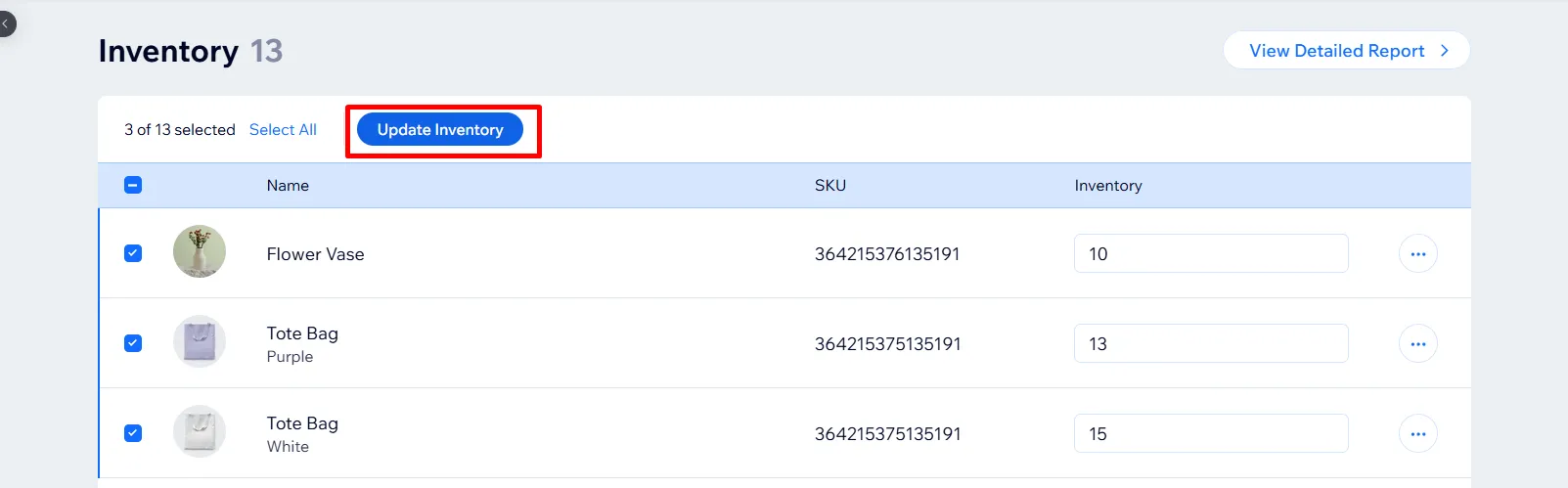 Step 3: Click Update Inventory