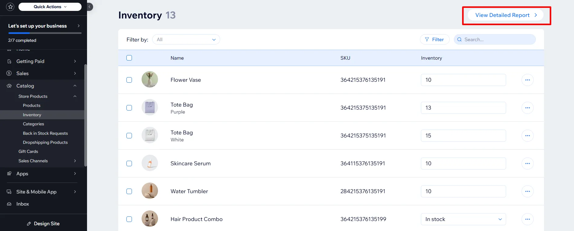Step 5: View detailed Wix inventory report