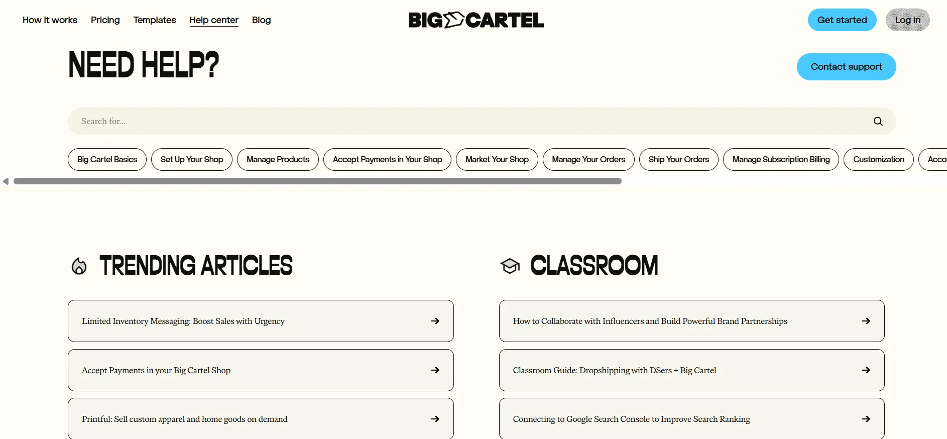 Big Cartel help center