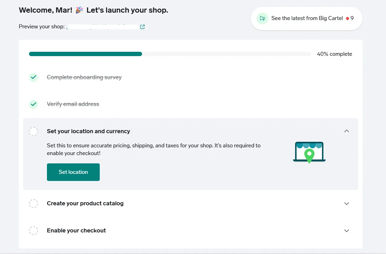 Big Cartel admin dashboard