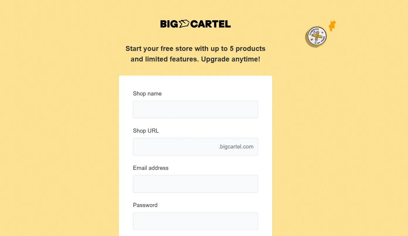 Big Cartel signup board